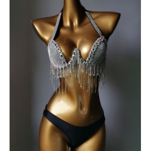 Ensemble De Bikini Diamant Pour Femme,Soutien-Gorge De Carnaval,Culotte De Boîte De Nuit À Pampilles En Biscuits,Tenue De Festival Rave,Homme Brûlant,2024 - Neuf