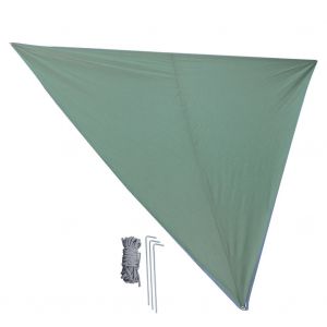 Auvent De Camping Super Grand, Pare-Soleil, Portable, Coupe-Vent, Triangulaire, Tapis De Sol Exterieur (Vert Armee, Revetement Argente, 4 X 4 X 4 M) - Neuf