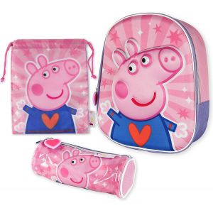 KALANKA-Peppa Pig Sac a Dos Enfant 3D, Sac a Cordon, Trousses Pack de Cartable Fille et Garcon 3 Ans, Cartable Maternelle Fille | Matériel Scolaire Enfant pour l'École | Rentrée Scolaire - Neuf