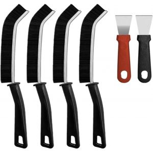 Lot de 6 brosses de nettodes crevasses avec grattoir pour plaque vitrocéramique,brosse de nettodes joints,brosse de nettodes coins,grattoir de cuisinière (courbe + droite) pour - Neuf