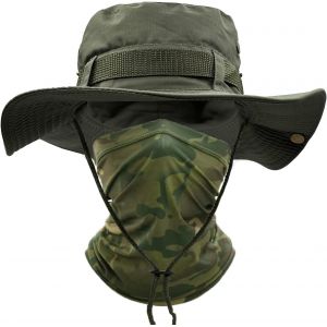 Chapeau De Soleil Hommes À Large Bord Camo Chapeau Homme Visage Écharpe Camouflage Militaire Armée Chapeau Seau Safari Chapeaux De Randonnée Chasse Maille Plage Cap.[Z109] - Neuf