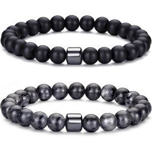 Kalanka-Bracelet ?il De Tigre Pour Hommes, Ensemble De Bracelets De Perles En Pierre Naturelle De 8mm, Bracelets Extensibles En Pierre De Lave, Réglables, En Perles De Cristal Noir, Cadeaux Pour Homm - Neuf