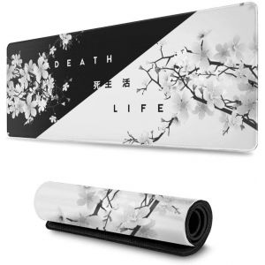 LKLJIJ-Tapis de souris de jeu, noir et blanc Fleur de cerisier étendu Large Tapis de bureau, 3 mm d'épaisseur Long antidérapant en caoutchouc cousu Bords (80 x 30 cm) (Noir et blanc) - Neuf