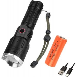 Lampe De Poche Haute Puissance Rechargeable,Lampe De Poche Tactique Super Lumineuse De 20000 Lumens Avec 3 Modes,Zoomable,&Eacute;tanche Ipx6 - Neuf