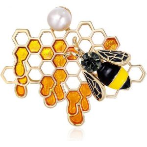 Kjdal-Jolie Broche En Forme D'abeille,En &Eacute;mail Jaune,Avec Strass,Ruche D'abeille,Vintage,En Forme De Nid D'abeille,Avec Jolie Broche En Forme D'abeille,Bijou D'insectes,M&eacute;tal - Neuf
