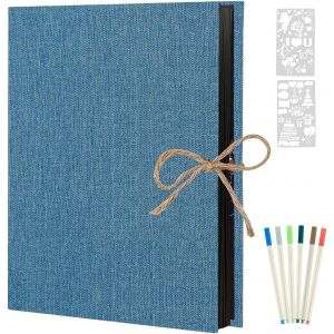 Album Photo Adh&eacute;sif Scrapbooking,Lin Traditionnel 60 Pages Noir,Cadeau Maitre d'&eacute;cole Homme Femme Couple Cadeau Anniversaire Mariage (Bleu) - Neuf