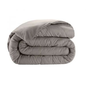 Housse De Couette En Satin De Coton 240 X 260 Cm Uni Gris Clair - Neuf