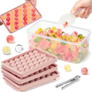 Kal-Bac A Glacon, 1in X 99 Rond Bacs À Glaçons Avec Couvercle, Glacons Moule Mini Ice Cube Tray Pour Congélateur Avec Pelle Et Pince Et Boîte De Rangement Pour Cocktails À La Bière Whisky Café - Rose - Neuf