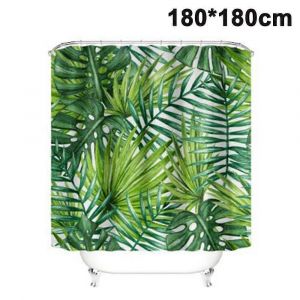 Rideau de douche tropical,ensemble de rideaux de salle de bain en tissu de feuille de bananier vert avec crochets,décor de salle de bain lavable en machine - Neuf