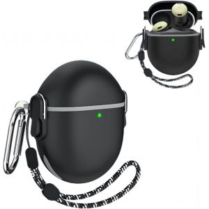 Coque pour Google Pixel Buds Pro avec clip de s&eacute;curit&eacute; &agrave; bouton-pression, coque de protection en silicone noir Pixel Buds Pro avec porte-cl&eacute;s pour homme et femme - Neuf