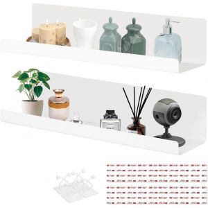 Cauc-Etagere Murale Sans Percage Lot De 2, Blanc Acrylique &Eacute;tag&egrave;re Murale Tablette Flottante, Pour Cadres Photo, Salon, Bureau, Salle De Bain, Cuisine - Neuf