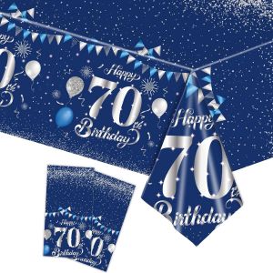 Sjzg-2 Pi&egrave;ces Nappe Bleu Marine Decor F&ecirc;te D'anniversaire Pour 70 Ans, 137x274cm Nappe Plastique Et Rectangulaire D&eacute;coration De Table Joyeux Anniversaire Pour Homme Femme D&eacute;coration Anniversaire - Neuf