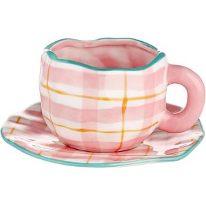 Eryi-Set De Tasses À Café Avec Soucoupe Douce Tasse Rose Cadeaux D'anniversaire Pour Les Femmes Tasse À Café Avec Soucoupe 250 Ml Céramique Cadeau D'anniversaire Pour Les Femmes Fille Maman Amie - Neuf