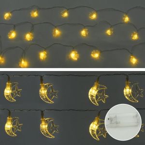 KAL-Guirlande Lumineuse D'Extérieur 3 M - 20 Led - Avec Piles - Motif Lune Et Étoiles - Guirlande Lumineuse D'Intérieur - Guirlande Lumineuse Ramadan Pour Balcon, Décoration De Jardin, Chambre - Neuf