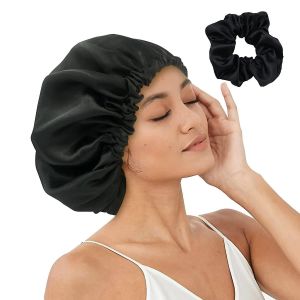 1pcs Satin Noir Bonnet De Soie Bonnet Pour Dormir Cheveux Bonnets Pour Femmes De Soie Enveloppe De Cheveux - Neuf