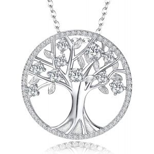 925 Sterling Silver Tree Of Life Necklace, Green Cubic Zirconia Tree Of Life Necklace, With Gift Box, Tree Of Life Necklace, Tree Of Life Pendant, Suitable For Women - Neuf