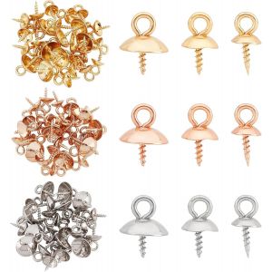 Kal-Environ 90 Pièces 3 Tailles Acier Inoxydable Chevilles Bélières Pendentifs Pour Perles Demi-Percées Tasse Perle Vis Oeil Broche 1.2mm Pendentifs Bélières Pour Fabrication De Bijoux - Neuf