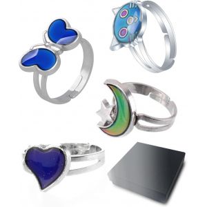 Kahfl-Lot De 4 Bagues &Agrave; Changement De Couleur,Bagues D'humeur,Bagues R&eacute;glables,Bagues Pour Filles,Bagues Cr&eacute;atives,Bagues Amusantes,Bagues D'ambiance Changeantes En M&eacute;tal,M&eacute;tal,Pierre - Neuf