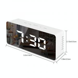 Horloge R&eacute;veil LED Moderne Affichage Temp&eacute;rature Snooze Miroir Blanc YONIS - Neuf