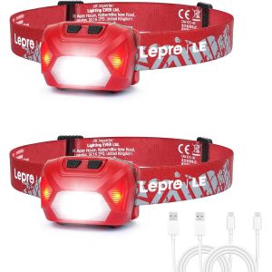 Lampe Frontale Led Rechargeable Puissante,D500 Torche Frontale Led Usb 2000lux Lumi&egrave;re Blanche Et Rouge 6 Modes D'&eacute;clairage Ipx6 Pour Cyclisme,Camping,Randonn&eacute;e,Bricolage,Rouge-2 Pcs - Neuf