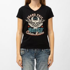 Tee Shirt Noir Col V Jersey Moto Gp Grand Prix Femme Von Dutch - Neuf