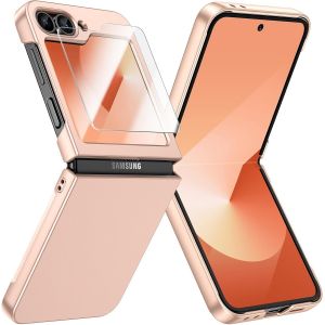 ELVORIX-Coque pour Samsung Galaxy Z Flip 7 FE/Z Flip 6 Ultra Mince, Charge sans Fil, Verre Tremp&eacute; Protection &Eacute;cran, Hard PC, Antichoc Anti-Rayures Bumper Protection Etui Housse Case Cover (Or) - Neuf