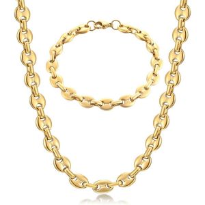 Eryi-Chaine Maille Grain De Café Homme Collier Et Bracelet En Acier Inoxydable, 6mm 9mm 11mm Argent/Or/Noir - Neuf