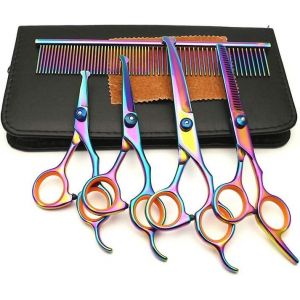 Ensemble De Ciseaux De Toilettage &Eacute;l&eacute;gants Pour Animaux De Compagnie Avec Embouts De S&eacute;curit&eacute; Et &Eacute;tui En Cuir Noir Chic - Ergonomique, Durable Et Parfait Pour Un Toilettage Professionnel - Neuf