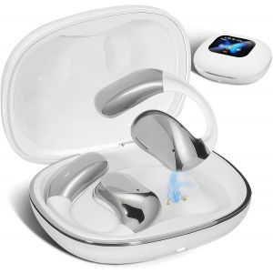 Écouteurs ouverts avec écran tactile, conduction osseuse sans fil, Bluetooth 5.4, 68 h d'autonomie avec boîtier de charge, sur casque avec crochet d'oreille en silicone, pour le sport en plein - Neuf