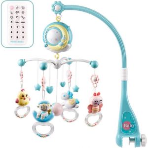 Mobiles Pour Lit De Bébé Clochette Jouet Musical Avec Hochet Suspendu Projecteur Veilleuse Boîte À Musique Jouet Rotatif Pour Nouveau-Nés Avec Télécommande (Bleu) - Neuf