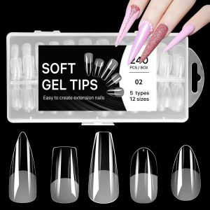 Oayew-240 Pi&egrave;ces Faux Capsules Ongles Nail Art Diy Semi Givr&eacute; Gel Autocollant Pose Transparent Acrylique Tips A Coller Amande Long Court Couverture Compl&egrave;te Press On Pour D&eacute;butant Manucure Salons - Neuf