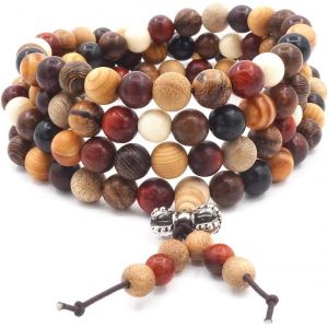 Asas-108 Perles De Bois Naturel Bracelet/Collier Chaîne Chapelet Perles Multicolores Bouddhiste Tibétain Bouddha Mala Chinois Noeud Élastique Bracelet Pour Homme Femme - Neuf
