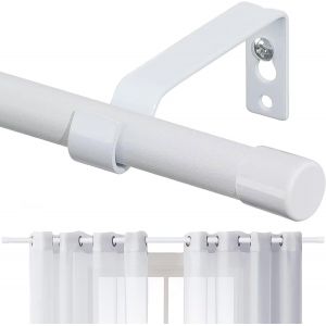 ERYI-Tringle À Rideaux Décorative, Réglable, En Acier Inoxydable, Avec Pommeaux À Capuchon, Supports Et Kit De Ferrures, 16 Mm De Diamètre, Pour Chambre À Coucher, 76 À 308 Cm, Blanc Mat - Neuf