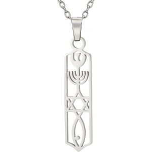 Kal-Collier Sceau Messianique Pour Femme Etoile De David Jésus Poisson Menorah Collier Sceau Messianique De Jérusalem Pendentif Amulette Religieuse Juive Bijoux Hanukkah Cadeau - Neuf