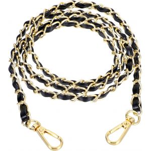 Nzqaf-Bandoulière De Rechange Pour Sac À Main En Cuir Avec Chaîne Dorée 120 Cm Noir Bandoulière Pour Sac À Main Sangle De Chaîne Pu Cuir Bandoulière En Chaîne Pour Portefeuille Avec Boucle En Métal - Neuf