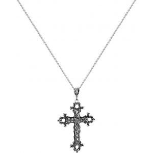 Kal-Collier Croix Homme, Collier Croix Chretienne En Argent Gothique Sculpté Grande Taille Long Croix Collier Vintage Pour Hommes 60 Cm/23.6 Pouces, Avec Boîte À Bijoux - Neuf