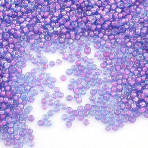Lot De 1100 Perles De Rocaille En Verre De 4 Mm,6/0,Perles Poney Transparentes,Pour Enfants,Couleurs Au Choix (Violet Intérieur) - Neuf