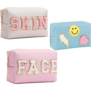 TIANYI-3 Pièces Trousse de Toilette Voyage Femme, Étanche Portable Trousse de Rangement Toilette, Trousse à Maquillage Sac à Cosmétiques en Cuir PU Pochette - Neuf