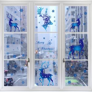 Les D&eacute;corations De No&euml;l La Neige Autocollants De Fen&ecirc;tre En Verre De D&eacute;corations De No&euml;l De Neige Bleu Elk Autocollant &Eacute;lectrostatique - Neuf