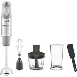Quickchef DD655DES Mixeur plongeant + spatule, pied m&eacute;tallique, 1000 W, 10 vitesses, lames Powelix, hachoir 500 ml, verre doseur 800 ml, gris - Neuf