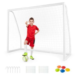 But De Football Ext&eacute;rieur 245 X 182 Cm Cadre Upvc R&eacute;sistant Aux Intemp&eacute;ries Avec Filet Robuste Style Sportif En Blanc Helloshop26 20_0010954 - Neuf
