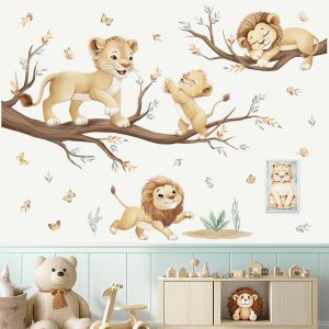 ERYI-Stickers Muraux Enfant Safari Lion Arbre Branche Autocollant Mural Animaux De La Jungle Feuilles Papillon Décoration Murale Bébé Pépinière Chambre Enfants - Neuf