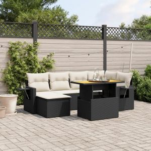 Prolenta Premium - Salon De Jardin 7 Pcs Avec Coussins Noir R&eacute;sine Tress&eacute;e - Neuf
