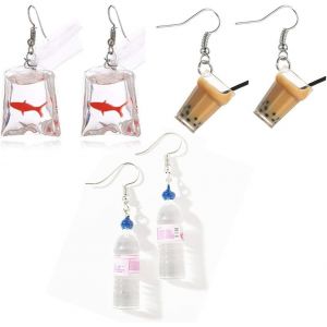 3 Paires De Boucles D'oreilles Amusantes En Acrylique Avec Pendentif En Forme - Neuf