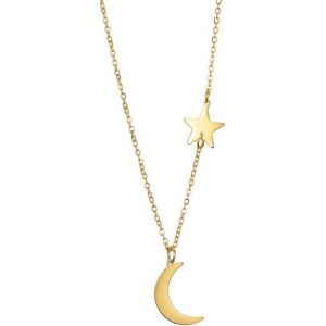 Kal-Collier Pendentif Croissant De Lune Et Etoile En Acier Inoxydable Chaîne Délicate Collier Lune Soleil Etoile Bijoux De Quotidien Cadeau Pour Femmes Filles - Neuf