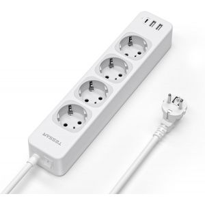Multiprise Avec 4 Prises Et 3 Ports Usb, 7 En 1 Bloc Prise 2500W Avec Rallonge Electrique 2M Et Interrupteur, Pour Phone, Pad, Dom - Neuf