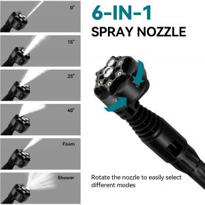 SUBZONAL-Nettoyeur Haute Pression sans Fil, 120Bar Nettoyeur Haute Pression sur Batterie avec 2x3000mah Batteries, 20V, 6.5L/Min, 6 en 1 Multi-Usage Buse pour Le Nettoyage et Arrosage - Neuf