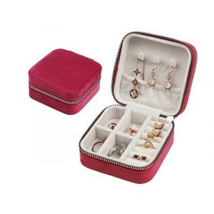Mini Bo&icirc;te &Agrave; Bijoux En Velours Rose Rouge Pour Le Voyage Et Le Rangement - Neuf