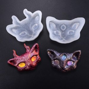 2pcs R&eacute;sine Moule Chat T&ecirc;te Cat Head Resin Mold Demon Moulle Silicone Oeil Chat Animal Coul&eacute;e Moule Pour Fabrication De Bijoux En Epoxy - Neuf