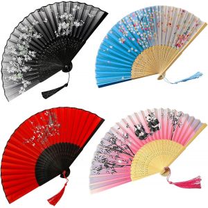Kalanka-4pcs Eventail Mariage, Éventail Papier Pliant En Bambou Avec Frange En Soie, Eventails À Main Portables, Ventilateur Bois Chinoise Pour Decoration Mariage, Décoration Murale, Cadeaux Mariage - Neuf